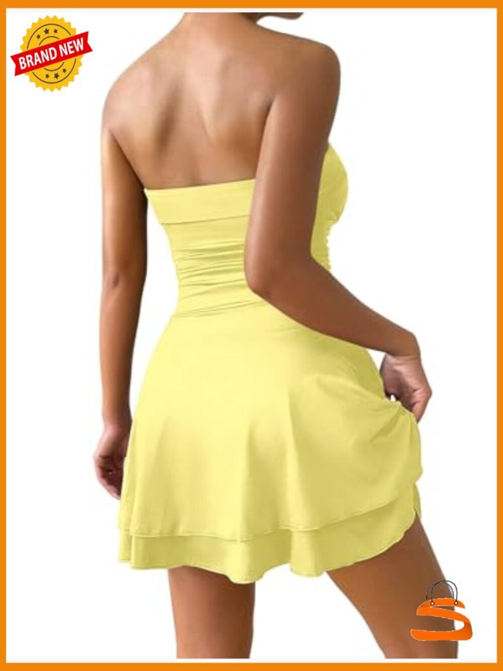 Strapless Ruched Tube Mini Dress with Ruffled Hem - Picture 2 of 7